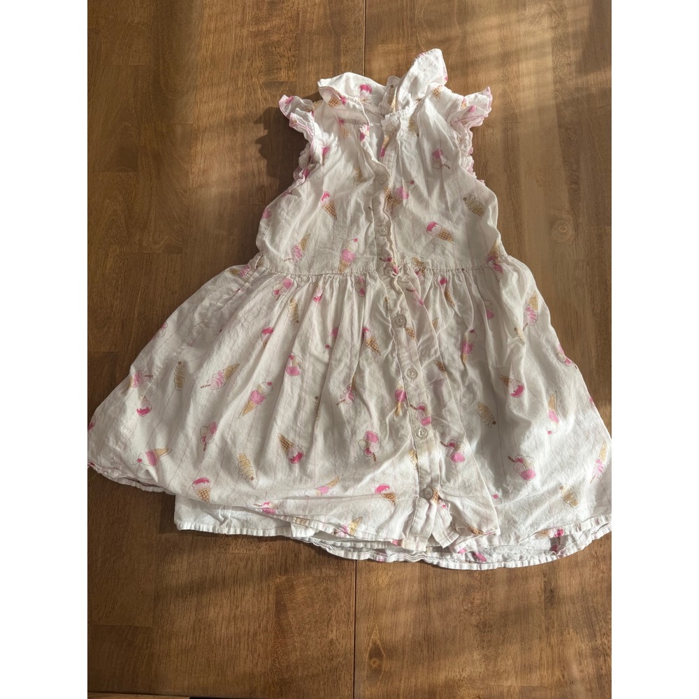 Cynthia Rowley Girls White Pink Ice Cream Cone Ruffle Button Front Dress Size 7
